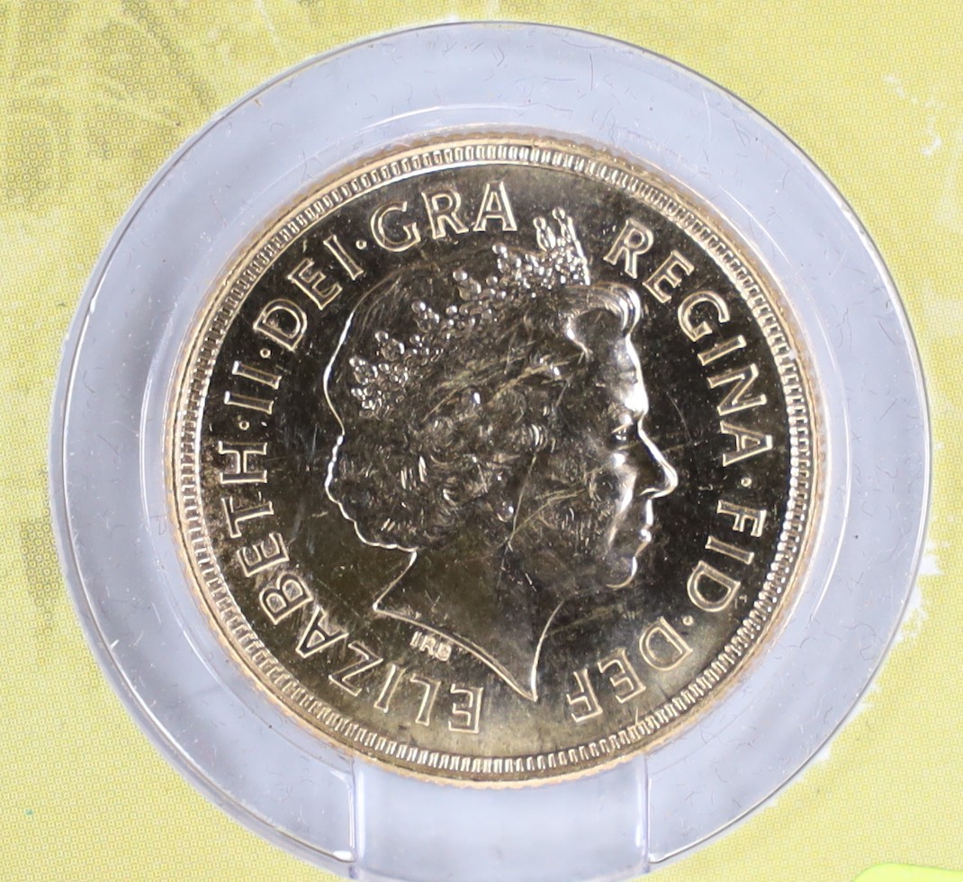 A 2002 limited Royal Mint Collector’s edition gold sovereign.